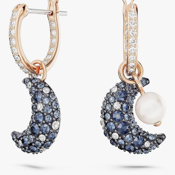 Swarovski Jewelry - Swarovski Navy and Gold Crescent Earrings